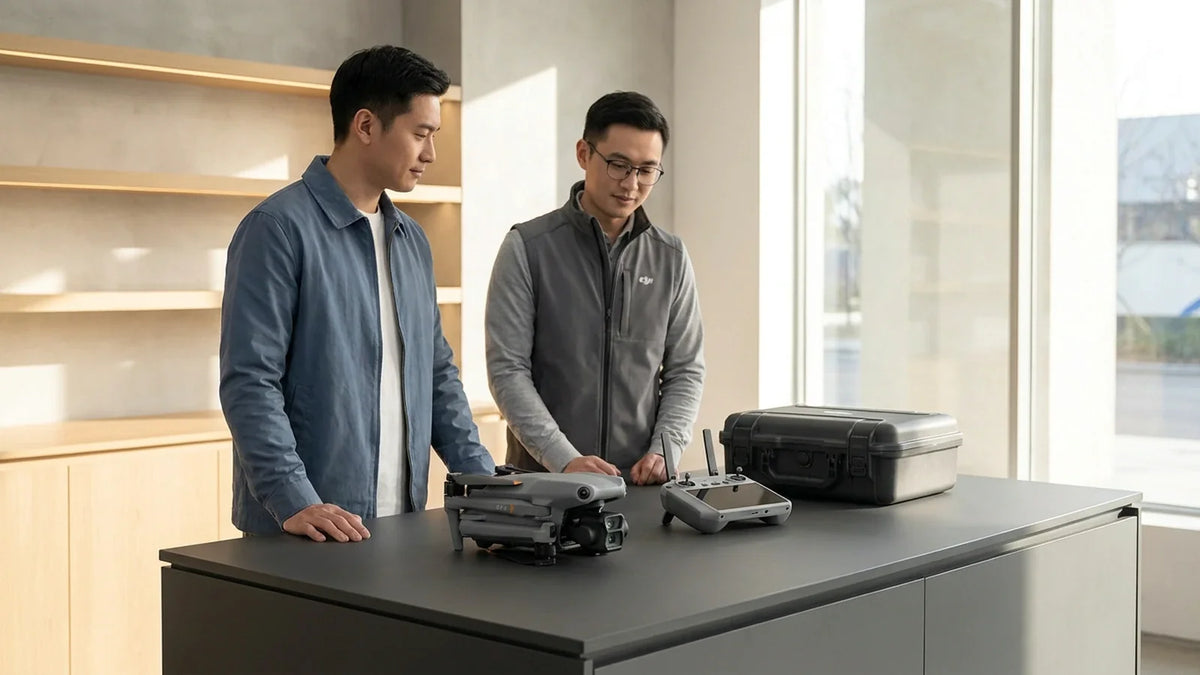 DJI Air 3 and DJI RC 2 documented at a professional repair intake