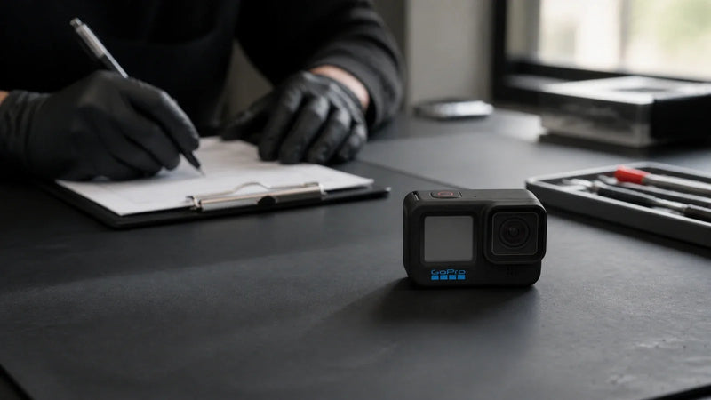 GoPro HERO11 Black documented on a premium repair intake bench before diagnosis