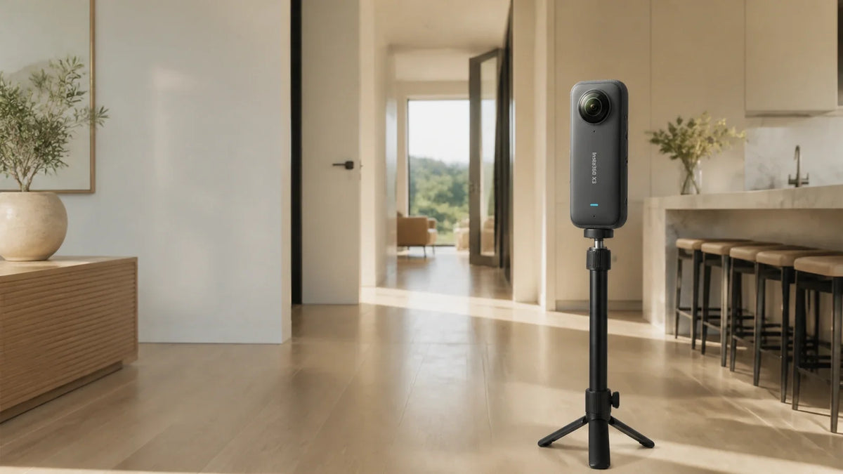 Insta360 X3 documenting a modern property interior for a controlled 360 evidence test