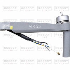 DJI Air 2S Front Left Arm Module close detail view on white with Reboot Hub watermark overlay