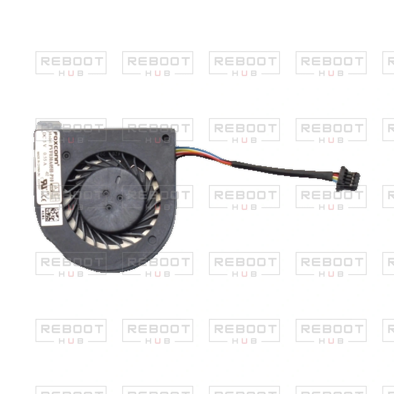 OEM-pulled DJI Air 2S Cooling Fan on white with Reboot Hub watermark overlay — source view 1