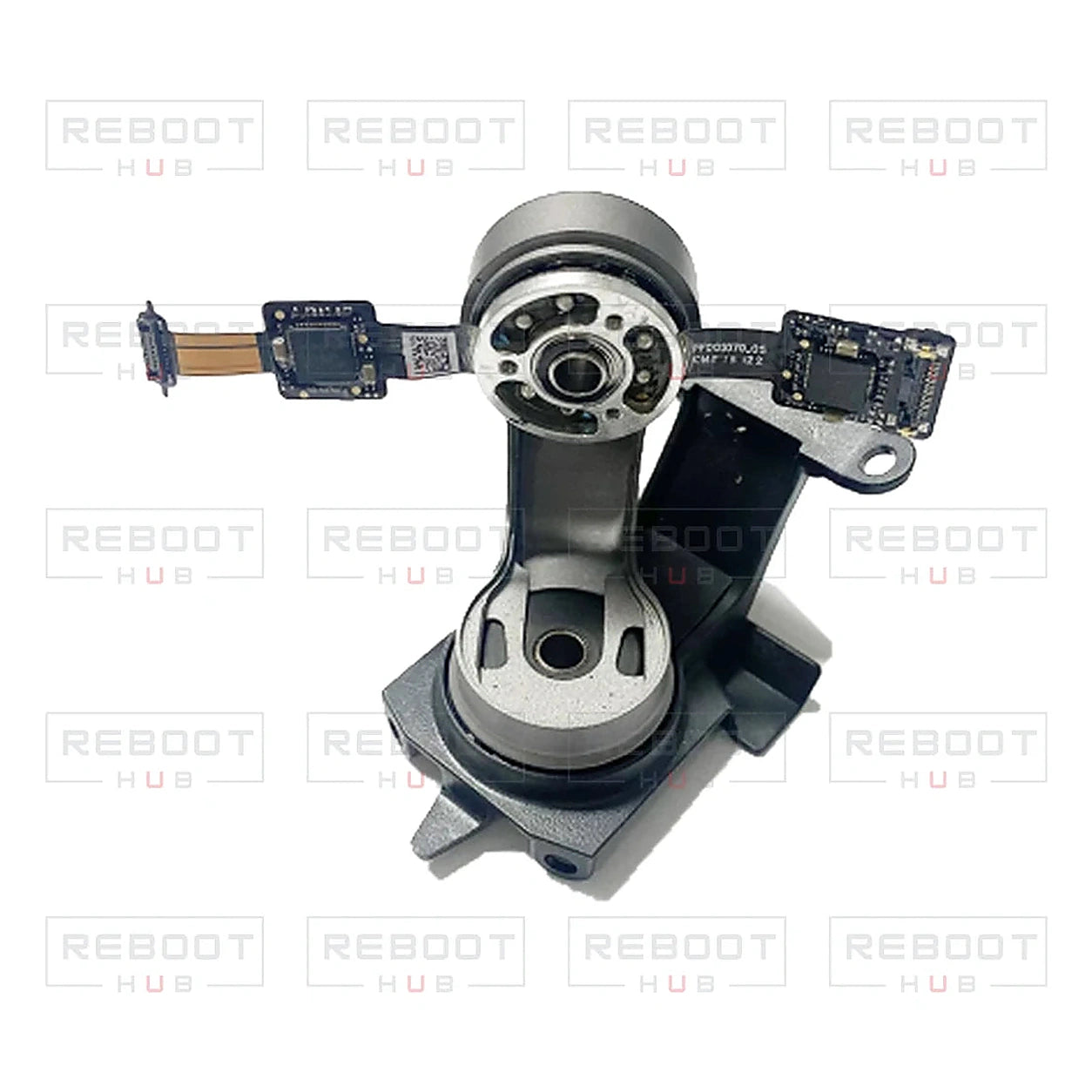 DJI Air 2S Gimbal Upper Bracket with Roll Motor close detail view on white with Reboot Hub watermark overlay