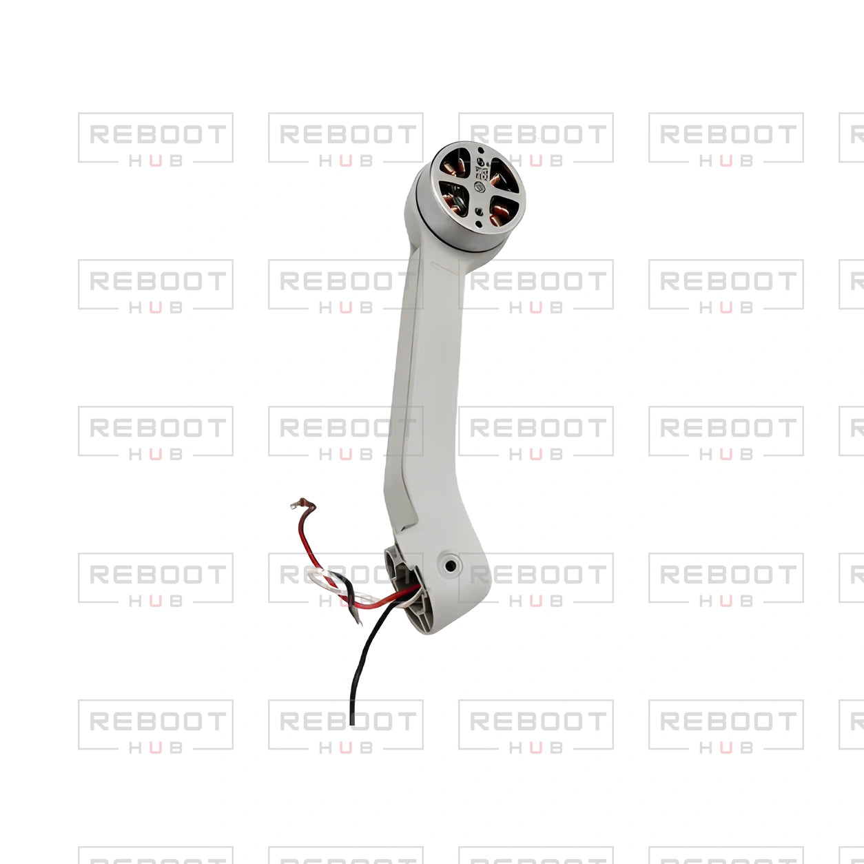 OEM-pulled DJI Mavic Mini Rear Arm Left on white with Reboot Hub watermark overlay — view 2