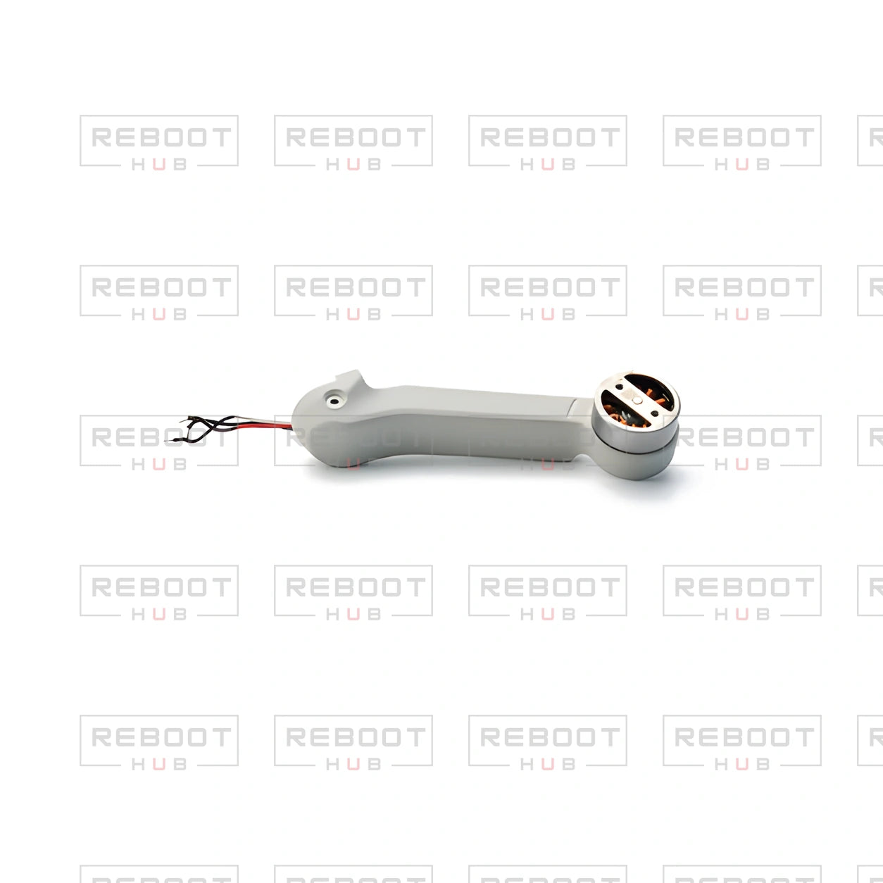OEM-pulled DJI Mavic Mini Rear Arm Left on white with Reboot Hub watermark overlay — view 3