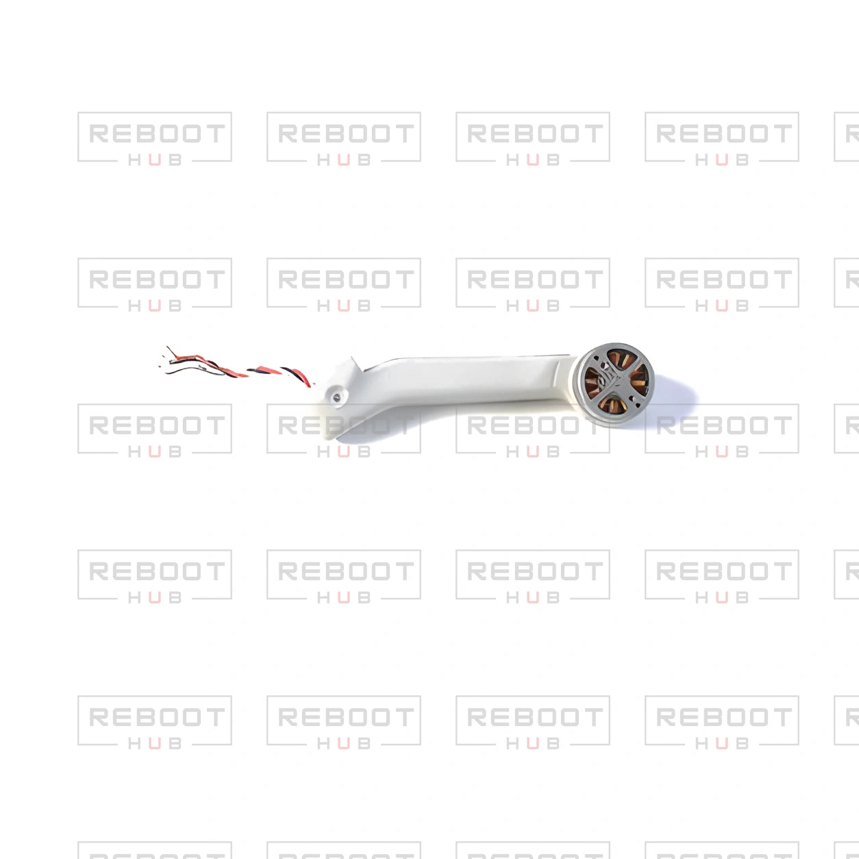 OEM-pulled DJI Mavic Mini Rear Arm Left on white with Reboot Hub watermark overlay — view 4