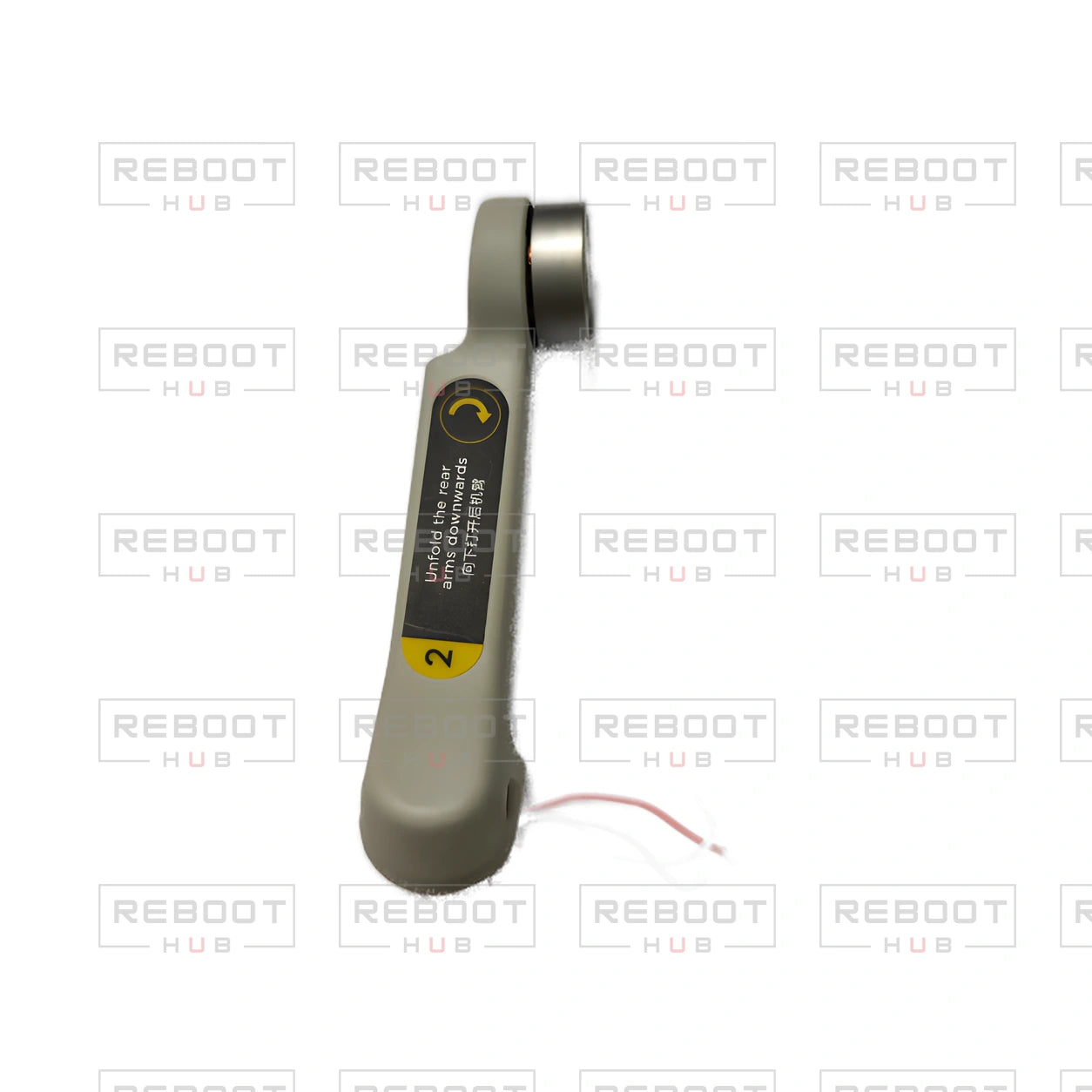 OEM-pulled DJI Mavic Mini Rear Arm Right on white with Reboot Hub watermark overlay — view 1