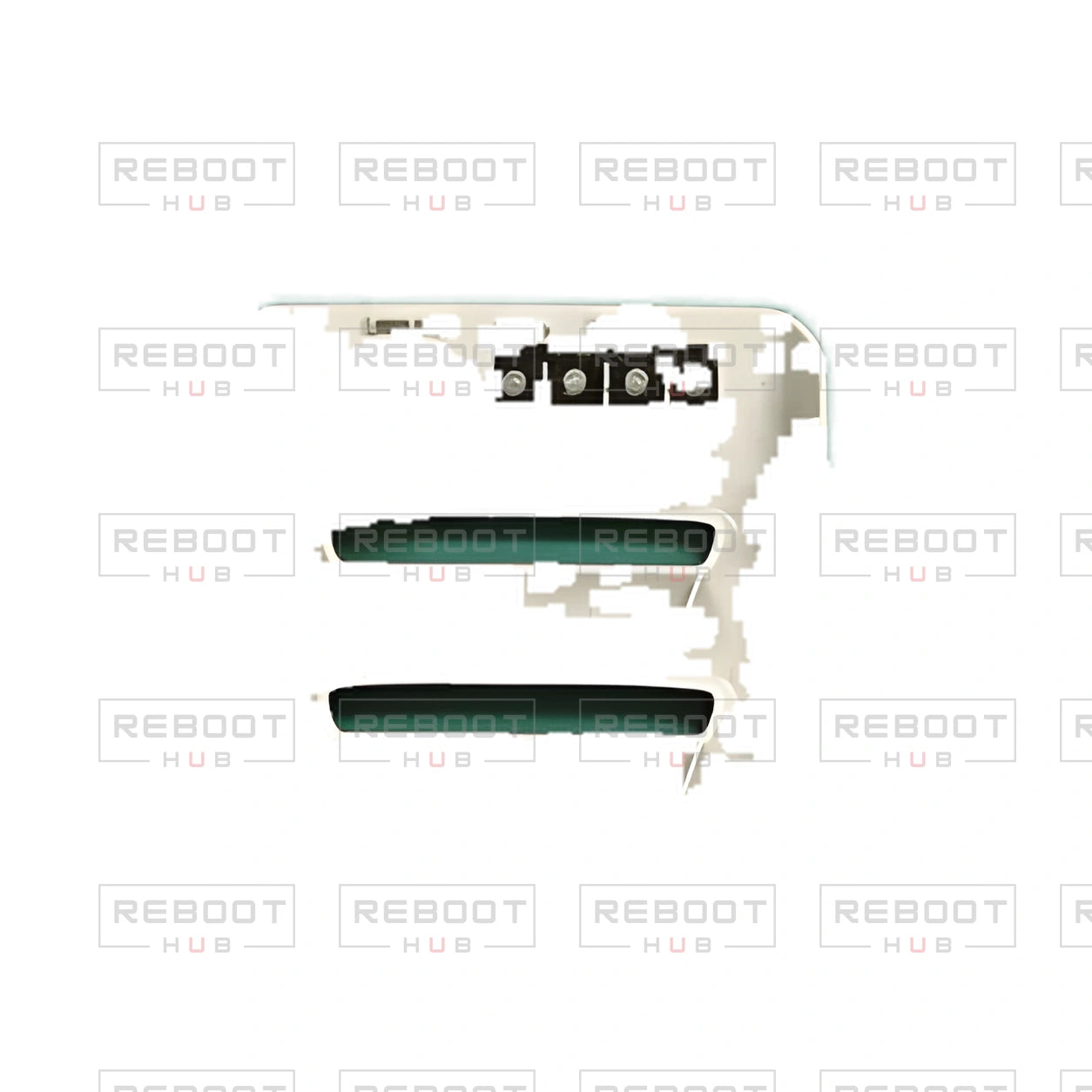 OEM-pulled DJI Mini 2 Bottom Shell on white with Reboot Hub watermark overlay — view 3