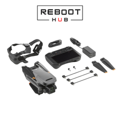 Certified Refurbished DJI Mavic 3 drone in folded position, gray body with Hasselblad dual-camera system and other accessories