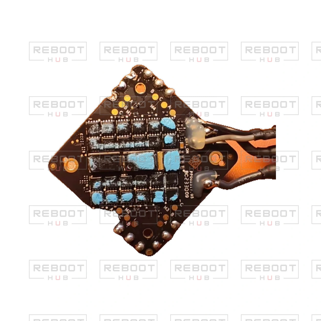OEM-pulled DJI Avata ESC Board on white with Reboot Hub watermark overlay — view 2