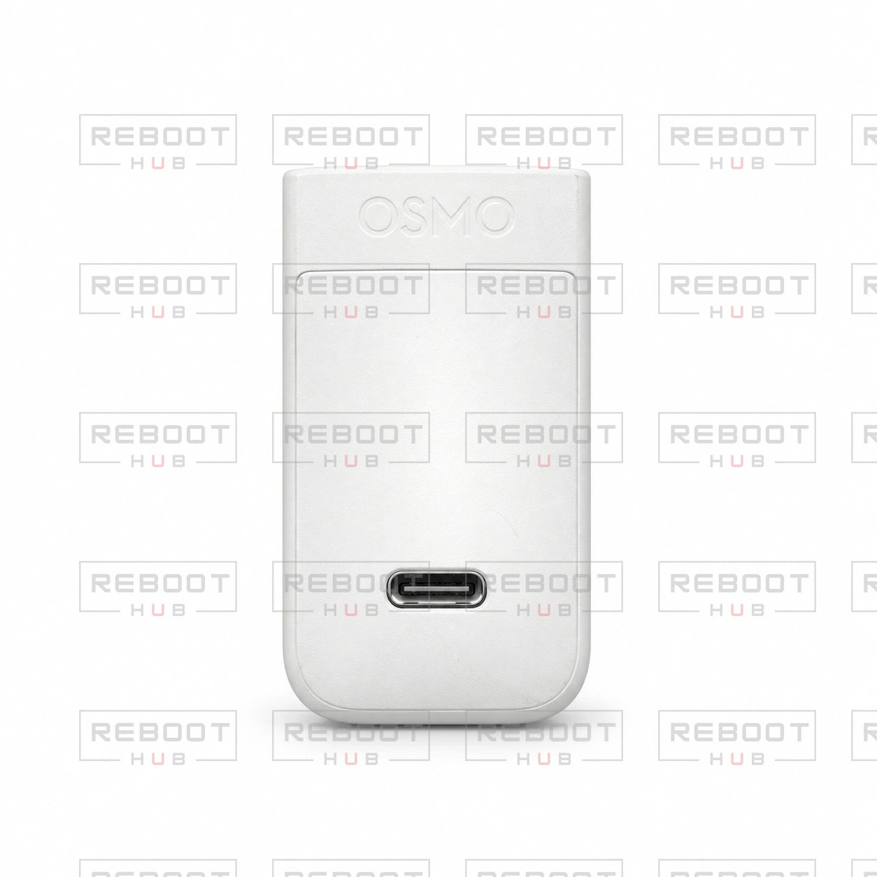 White DJI Pocket 2 Do-It-All Handle pre-owned front USB-C view with Reboot Hub watermark overlay