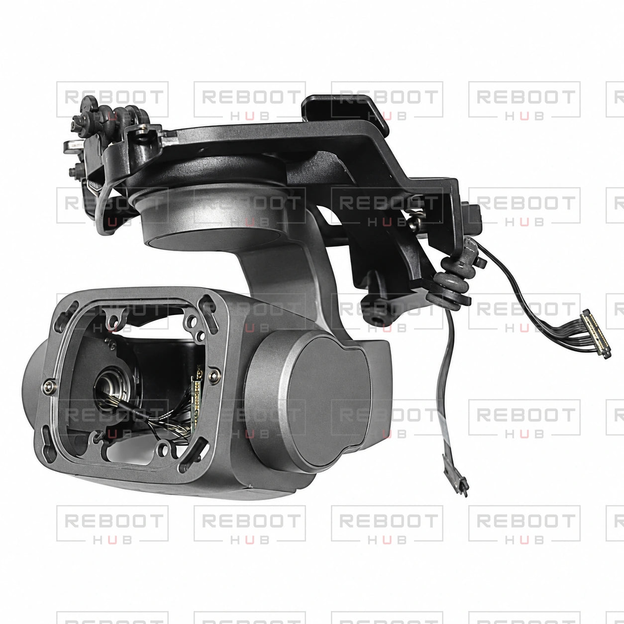 OEM-pulled DJI Air 2S Complete Gimbal Arm Assembly Module without Camera Core on white with Reboot Hub watermark overlay
