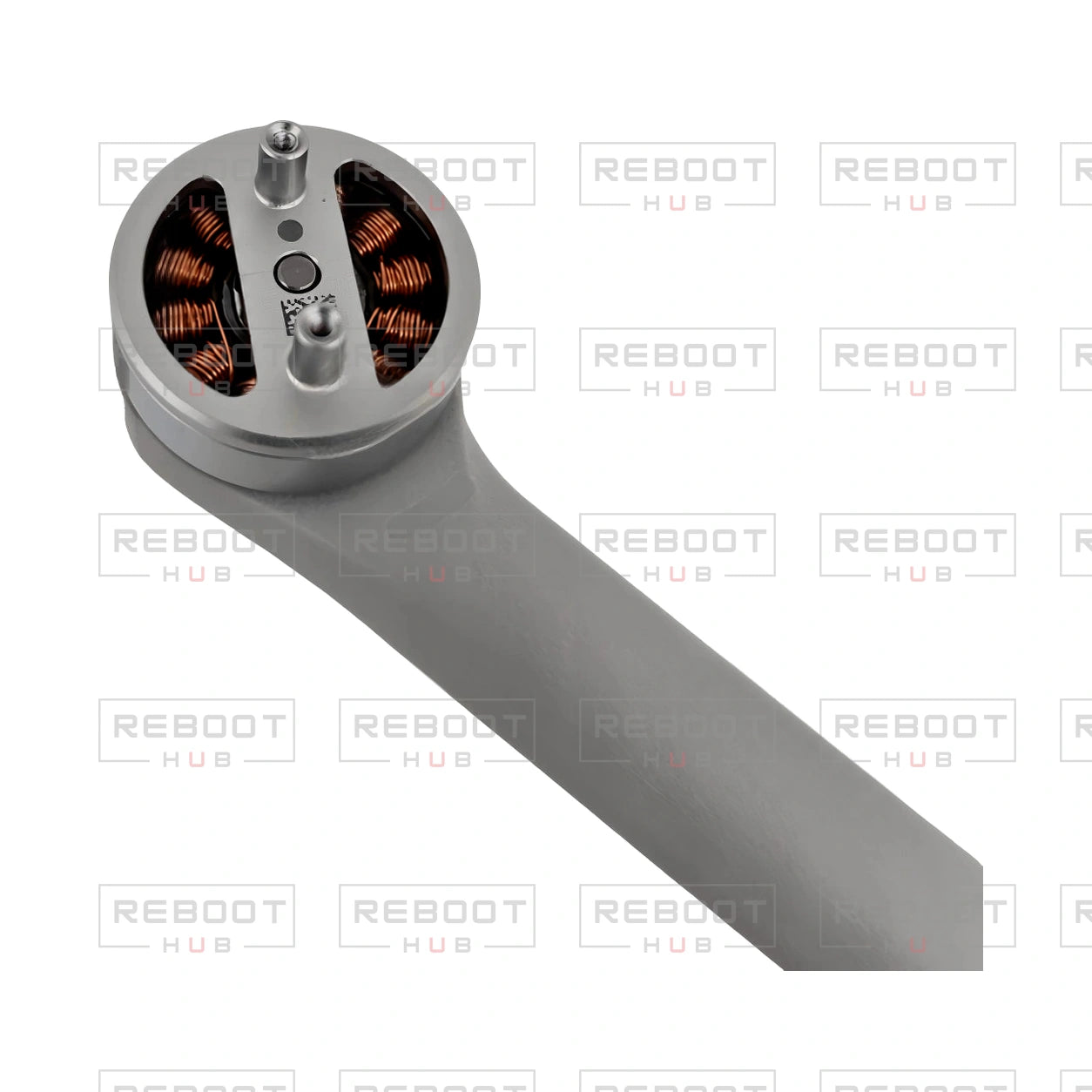Actual motor detail from an original photograph of DJI Mini 3 Pro Front Arm Right - OEM-pulled; OEM-pulled part on white with Reboot Hub watermark