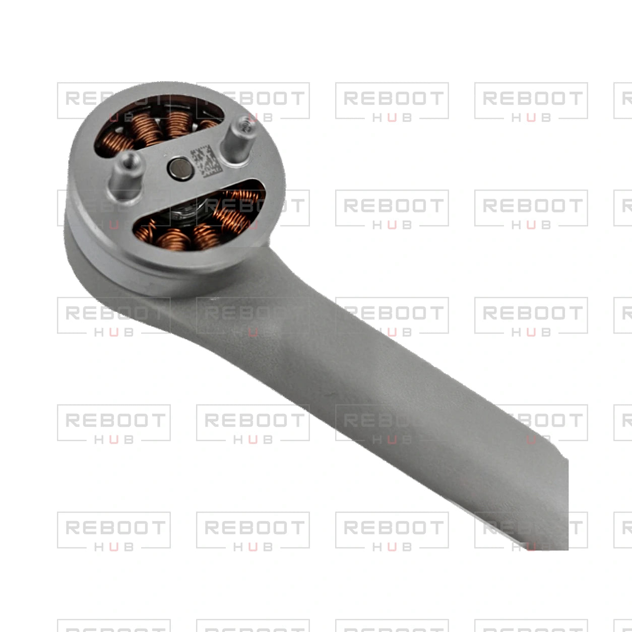 Actual motor detail from an original photograph of DJI Mini 3 Pro Rear Arm Right - OEM-pulled; OEM-pulled part on white with Reboot Hub watermark