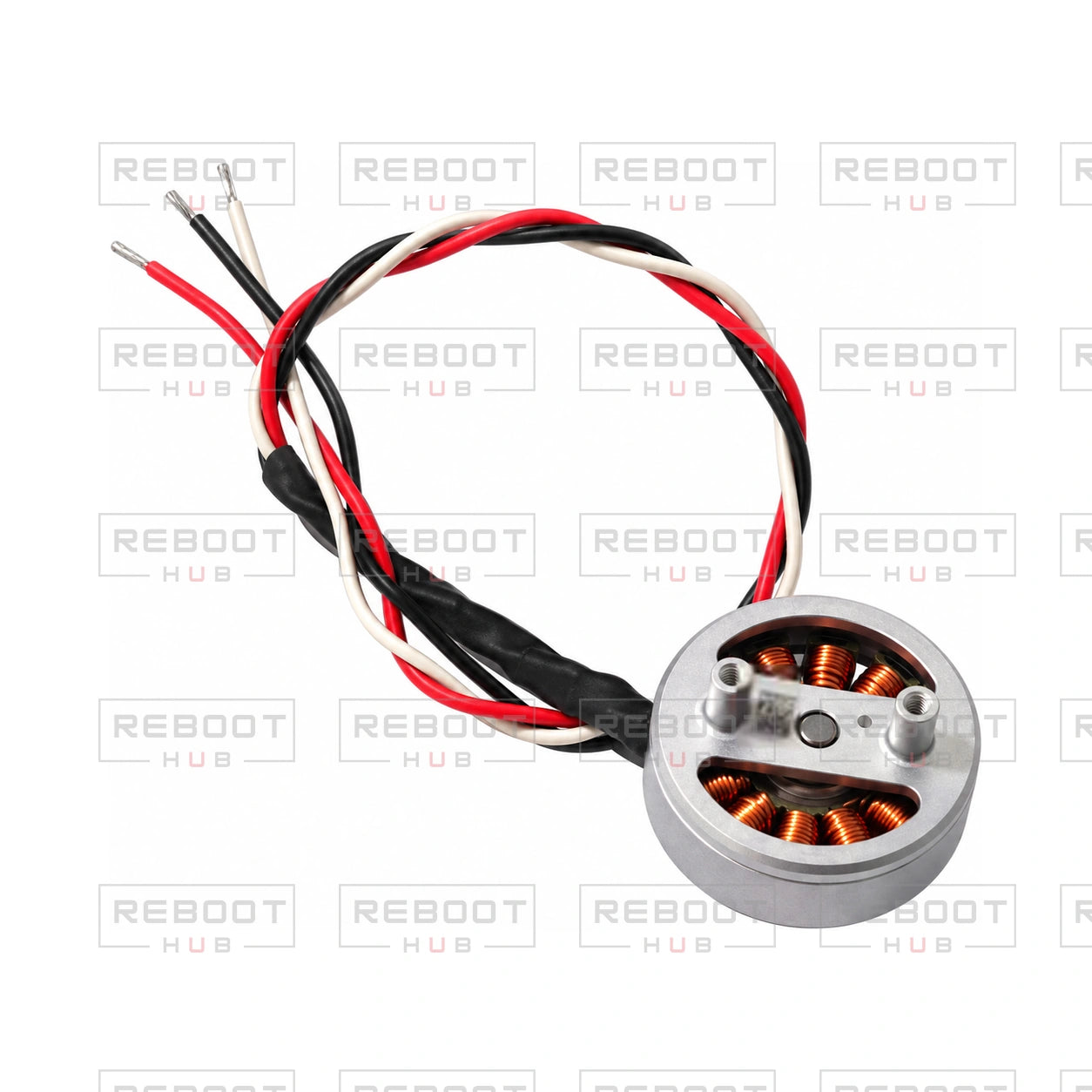 OEM-pulled DJI Mini 3 Pro Arm Motor on white with Reboot Hub watermark overlay