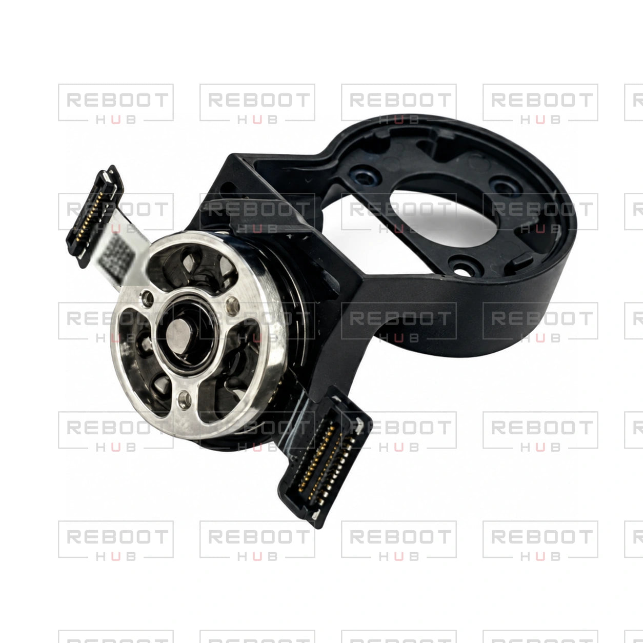 OEM-pulled DJI Mini 4 Pro Gimbal Yaw Motor with Upper Bracket on white with Reboot Hub watermark overlay