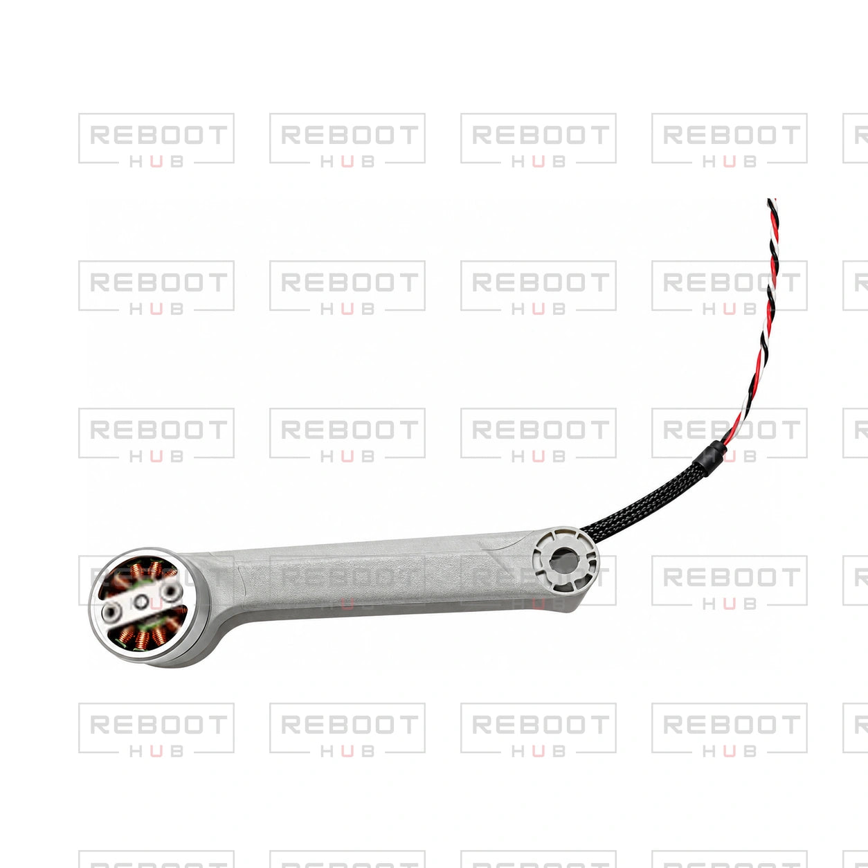OEM-pulled DJI Mini 3 Rear Arm Left on white with Reboot Hub watermark overlay