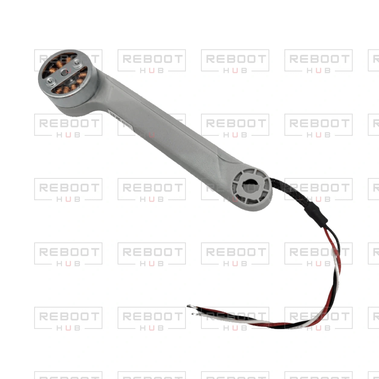 OEM-pulled DJI Mini 3 Rear Arm Left on white with Reboot Hub watermark overlay