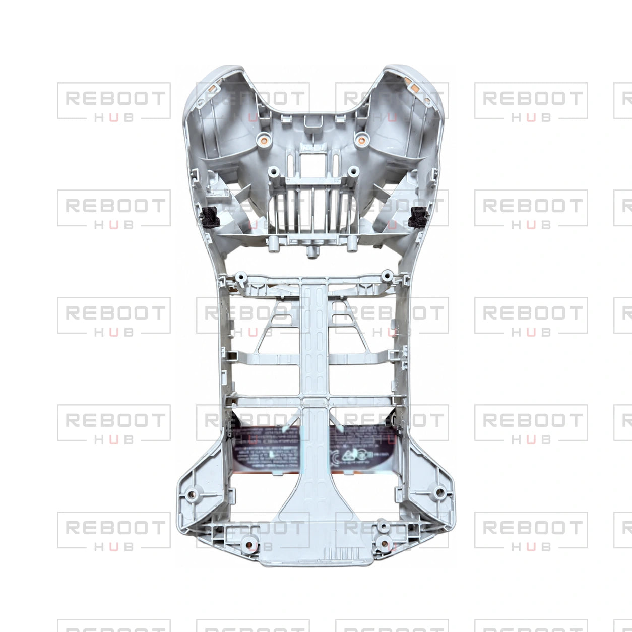 OEM-pulled DJI Mini 4 Pro Middle Frame on white with Reboot Hub watermark overlay