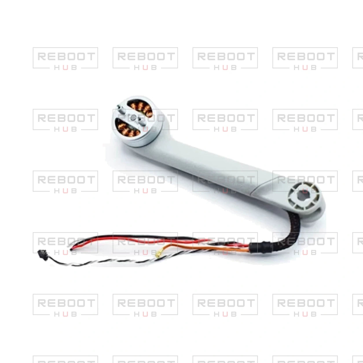 OEM-pulled DJI Mini 4 Pro Rear Arm Left on white with Reboot Hub watermark overlay