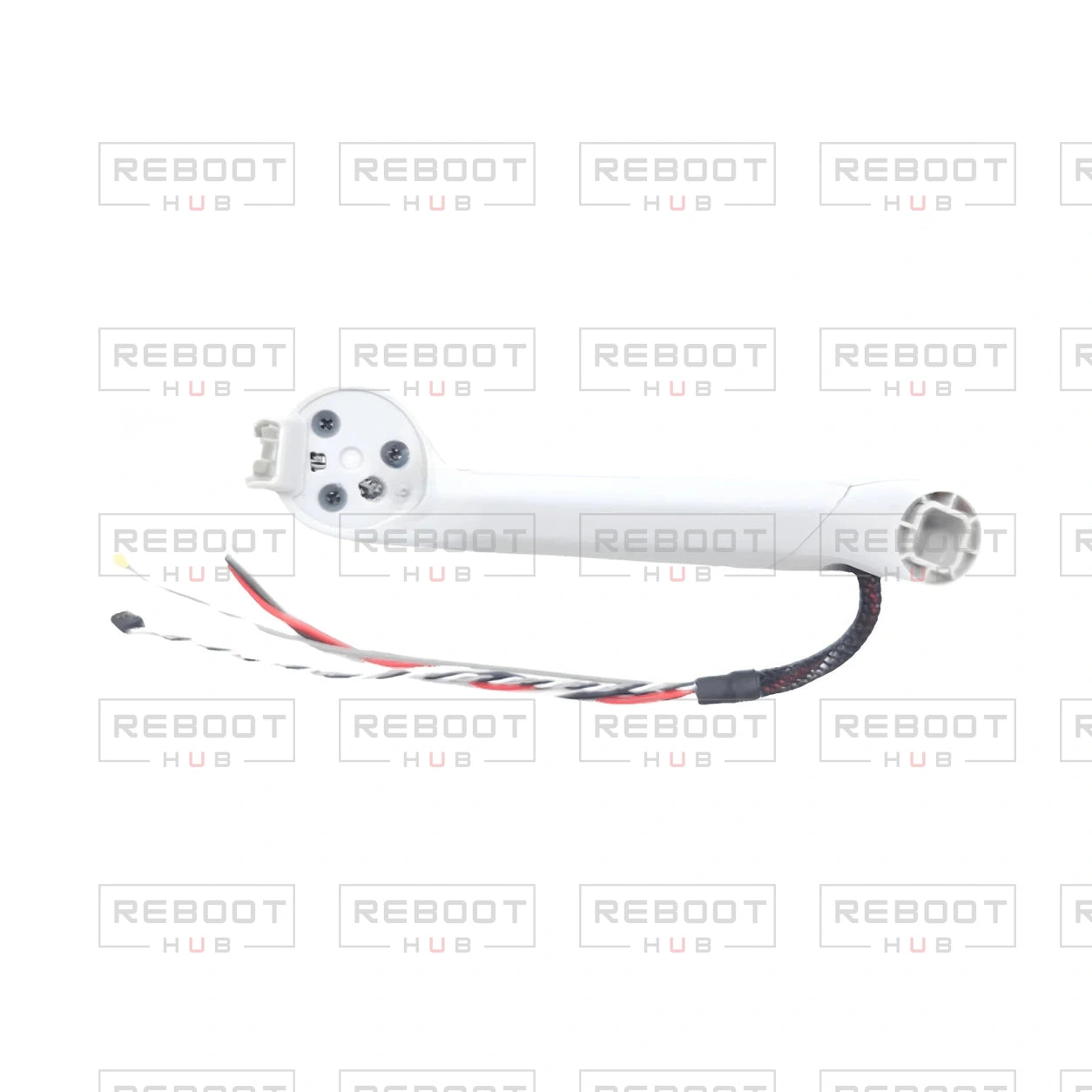 OEM-pulled DJI Mini 4 Pro Rear Arm Left on white with Reboot Hub watermark overlay