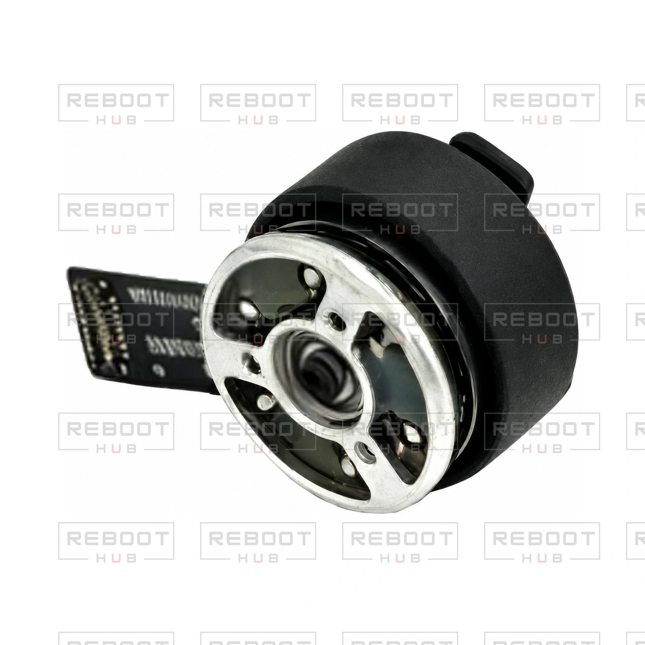 OEM-pulled DJI Mini 3 Gimbal Pitch Motor with Rear Cover on white with Reboot Hub watermark overlay