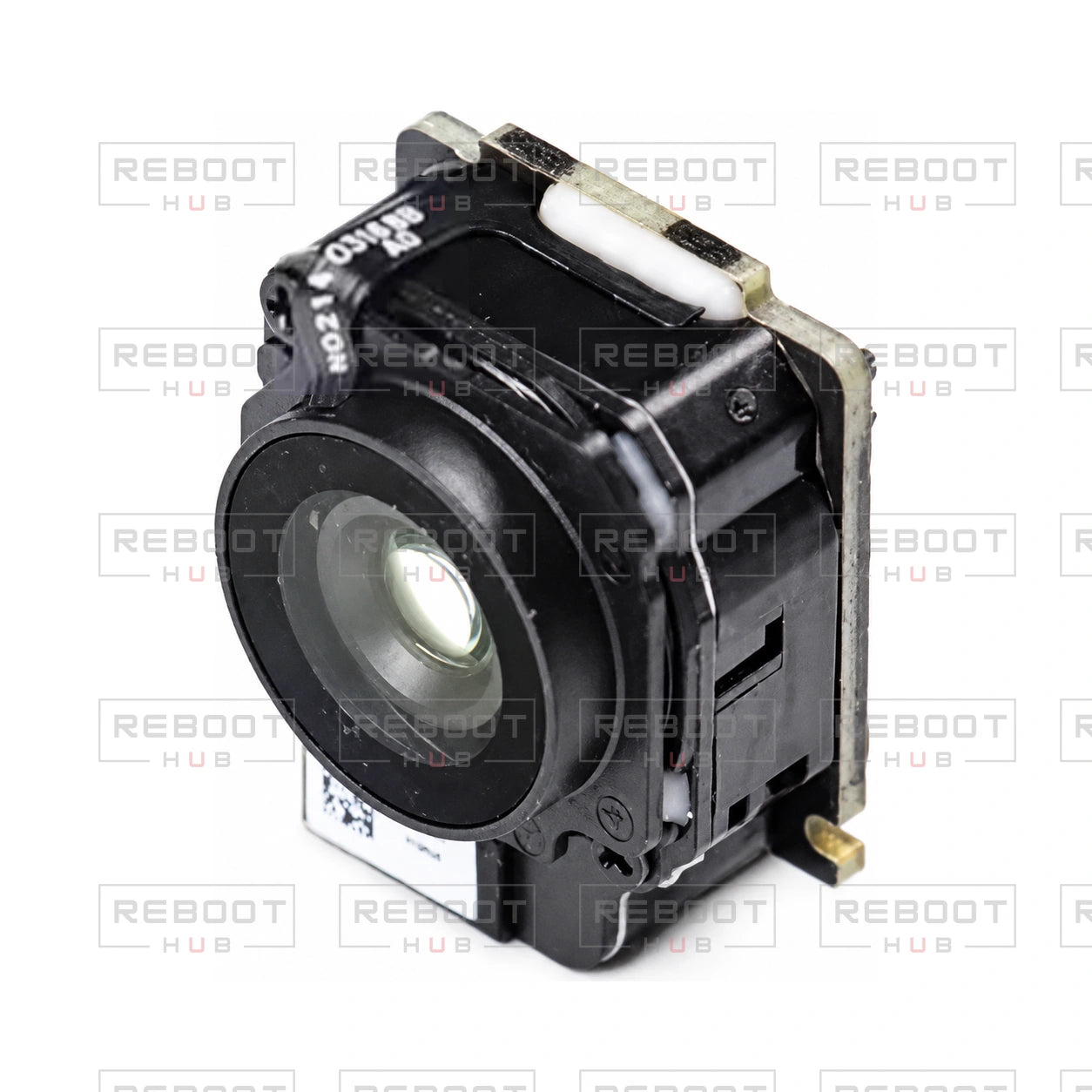 OEM-pulled DJI Mini 4 Pro Camera Lens Core Module on white with Reboot Hub watermark overlay
