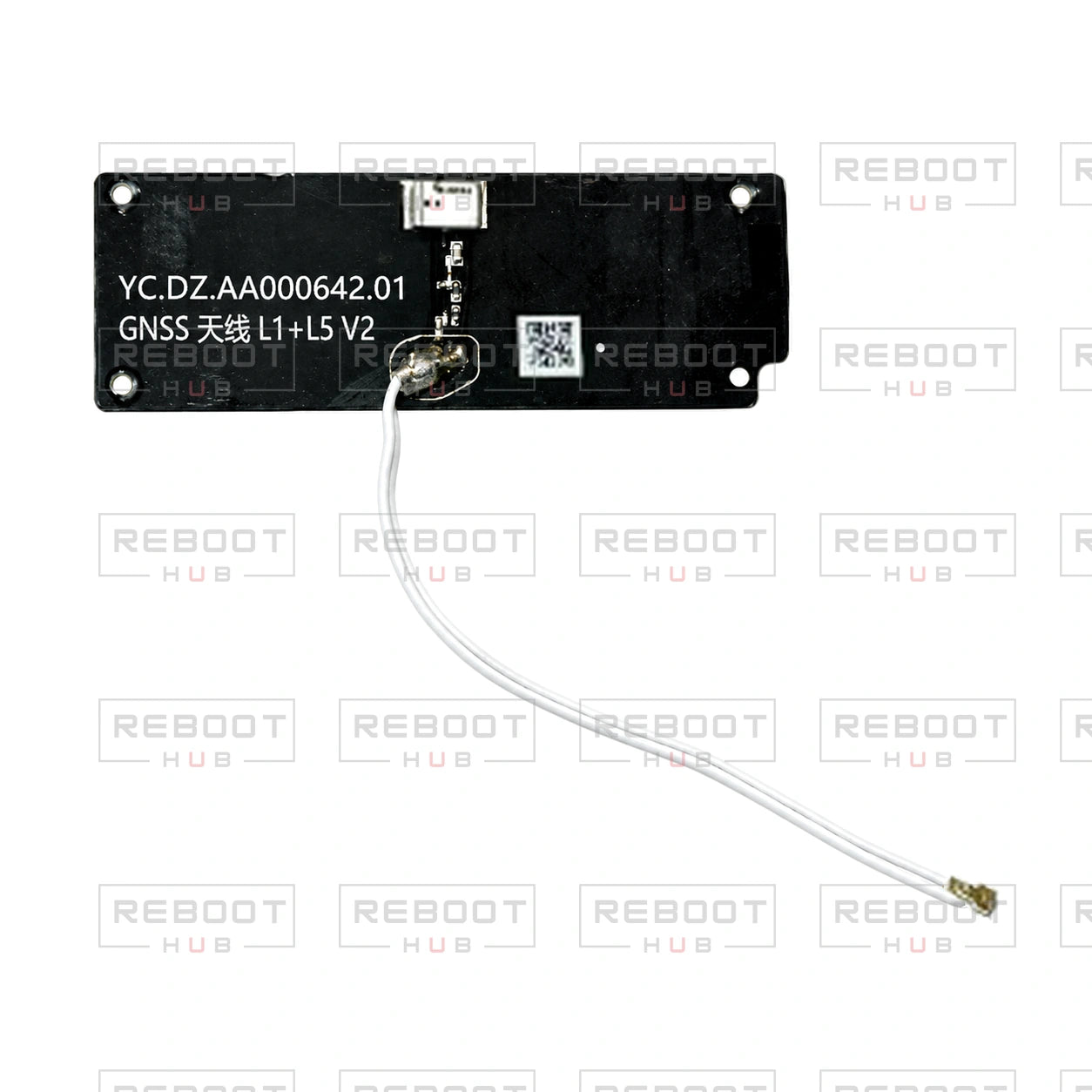OEM-pulled DJI Mini 5 Pro GPS Module on white with Reboot Hub watermark overlay