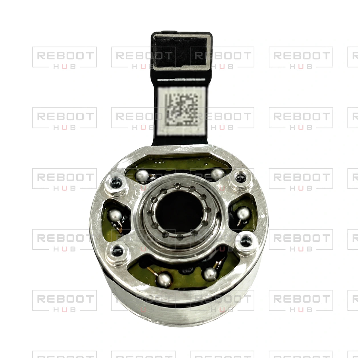 OEM-pulled DJI Mini 5 Pro Gimbal Roll Motor on white with Reboot Hub watermark overlay