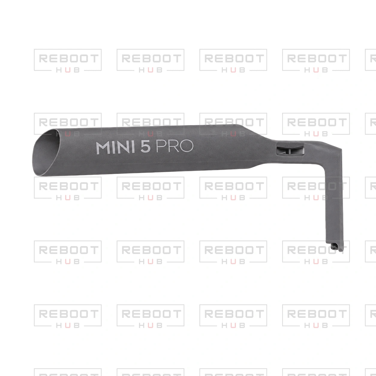 OEM-pulled DJI Mini 5 Pro Front Arm Rear Section Shell Left on white with Reboot Hub watermark overlay