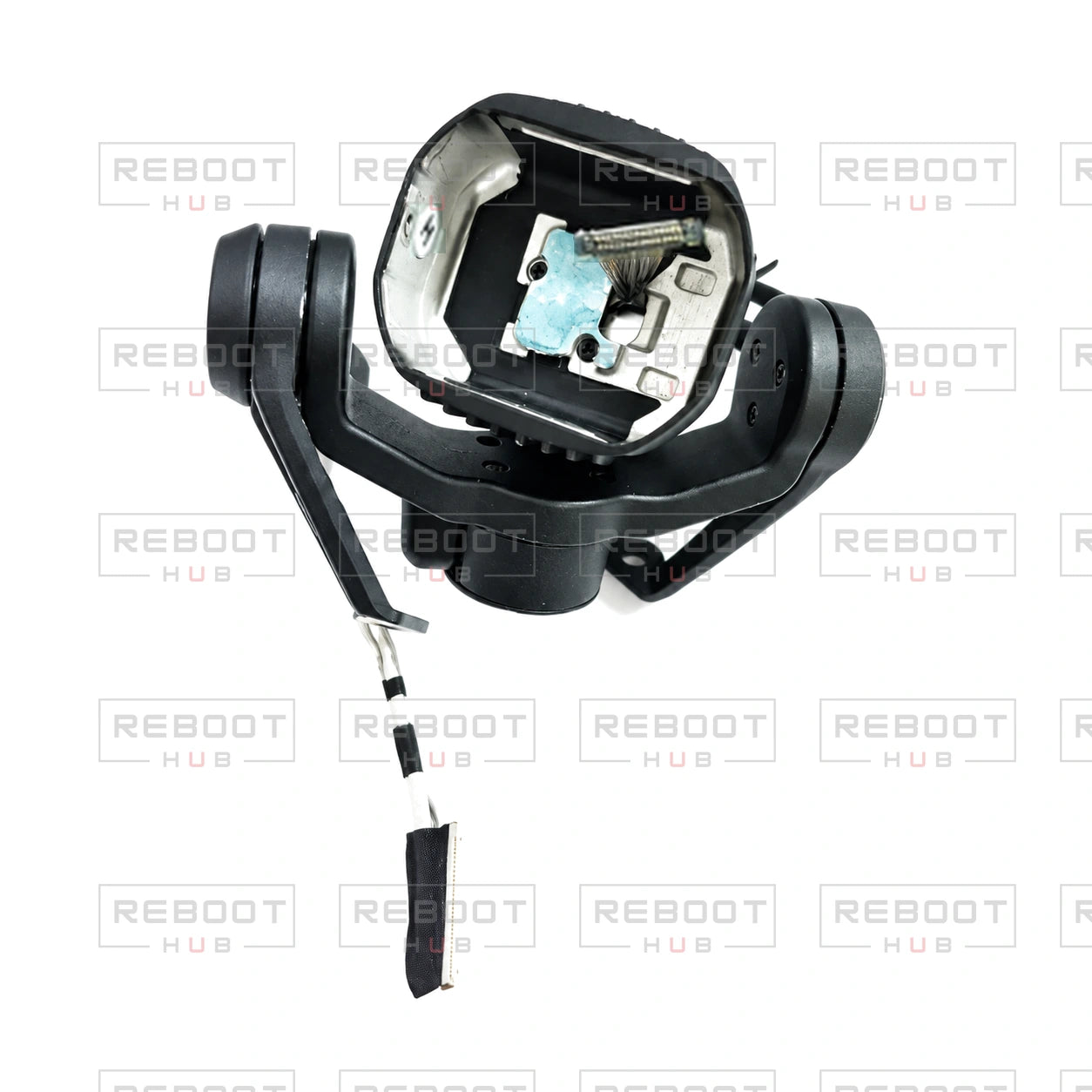 OEM-pulled DJI Mini 5 Pro Gimbal Axis Arm Assembly on white with Reboot Hub watermark overlay
