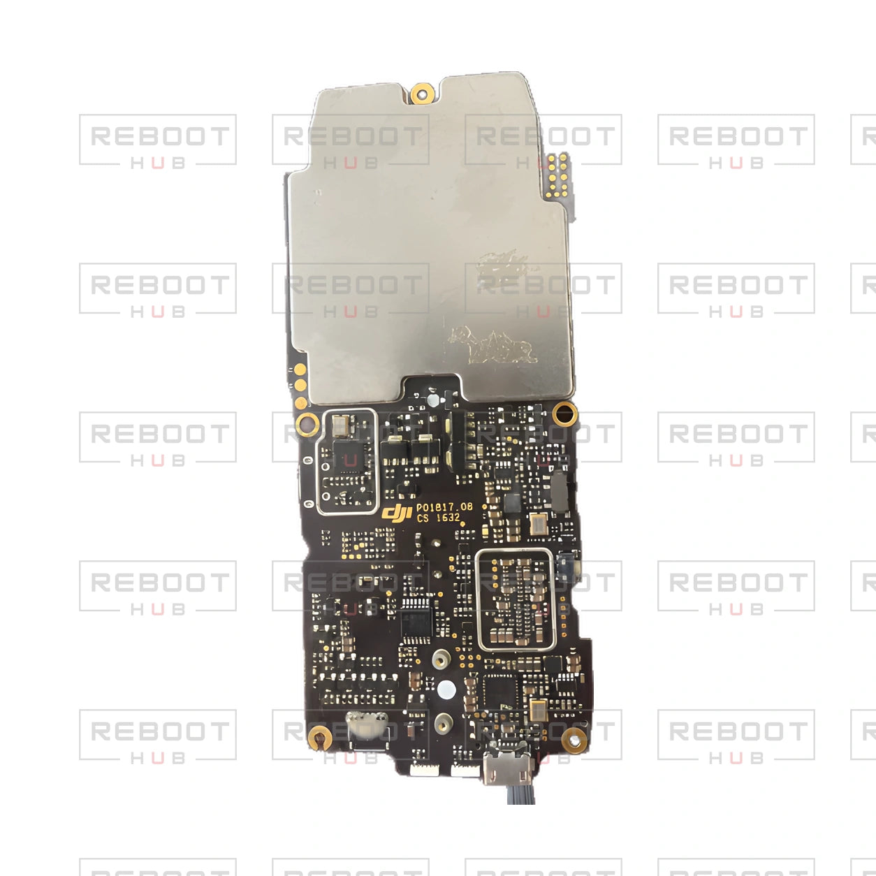 OEM-pulled DJI Mavic Pro Motherboard, photographed view 16, on white with Reboot Hub watermark overlay