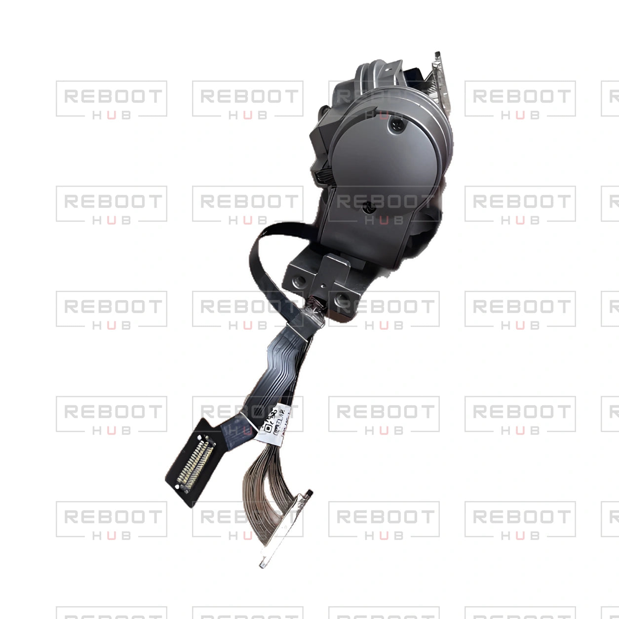 OEM-pulled DJI Mavic Pro / Mavic Pro Platinum Gimbal Arm Assembly, photographed view 28, on white with Reboot Hub watermark overlay