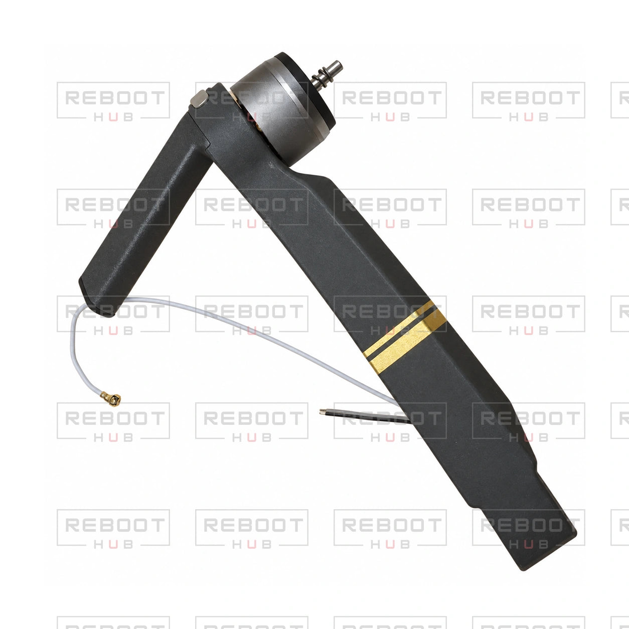 OEM-pulled DJI Mavic Pro Front Arm Left, photographed view 51, on white with Reboot Hub watermark overlay