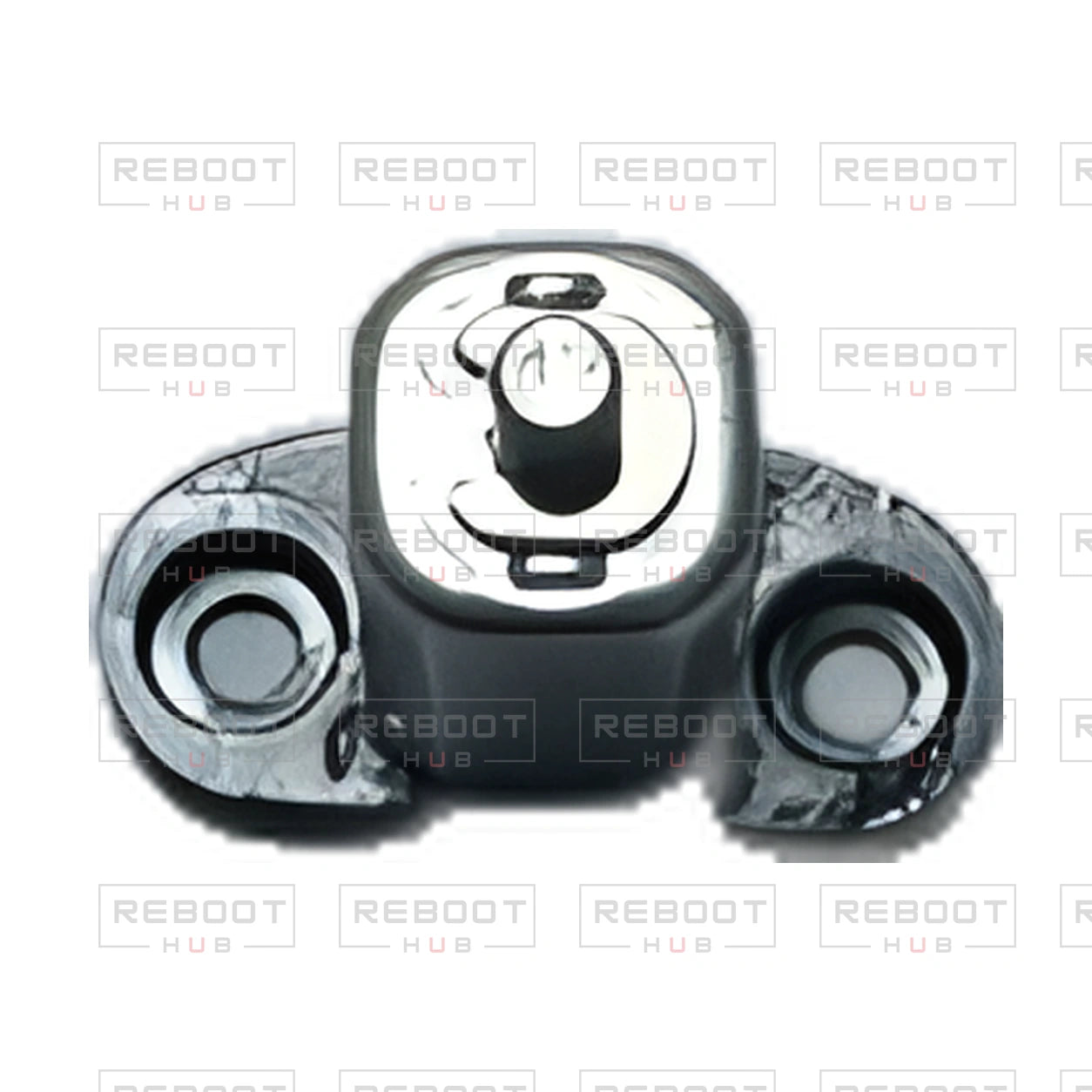 OEM-pulled DJI Mavic Pro Front Arm Rotation Axis Left, photographed view 65, on white with Reboot Hub watermark overlay