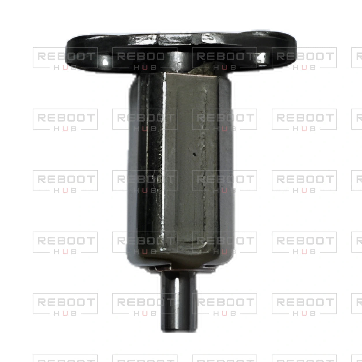 OEM-pulled DJI Mavic Pro Front Arm Rotation Axis Left, photographed view 66, on white with Reboot Hub watermark overlay