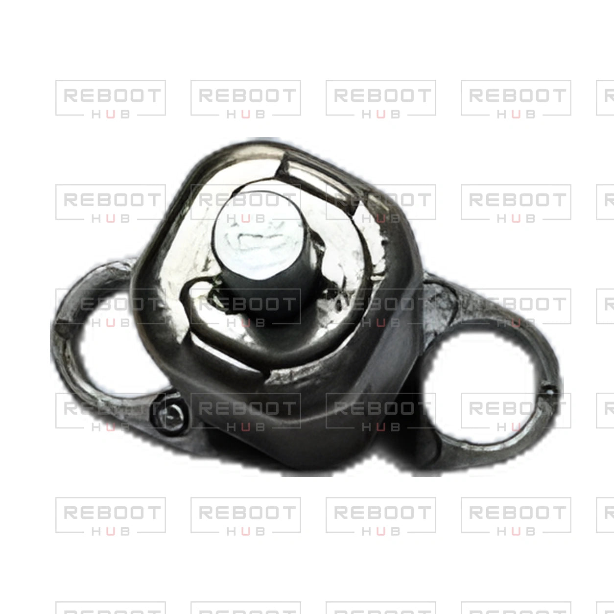 OEM-pulled DJI Mavic Pro Front Arm Rotation Axis Left, photographed view 67, on white with Reboot Hub watermark overlay