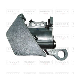 OEM-pulled DJI Mavic Pro Rear Arm Rotation Axis Left, photographed view 85, on white with Reboot Hub watermark overlay