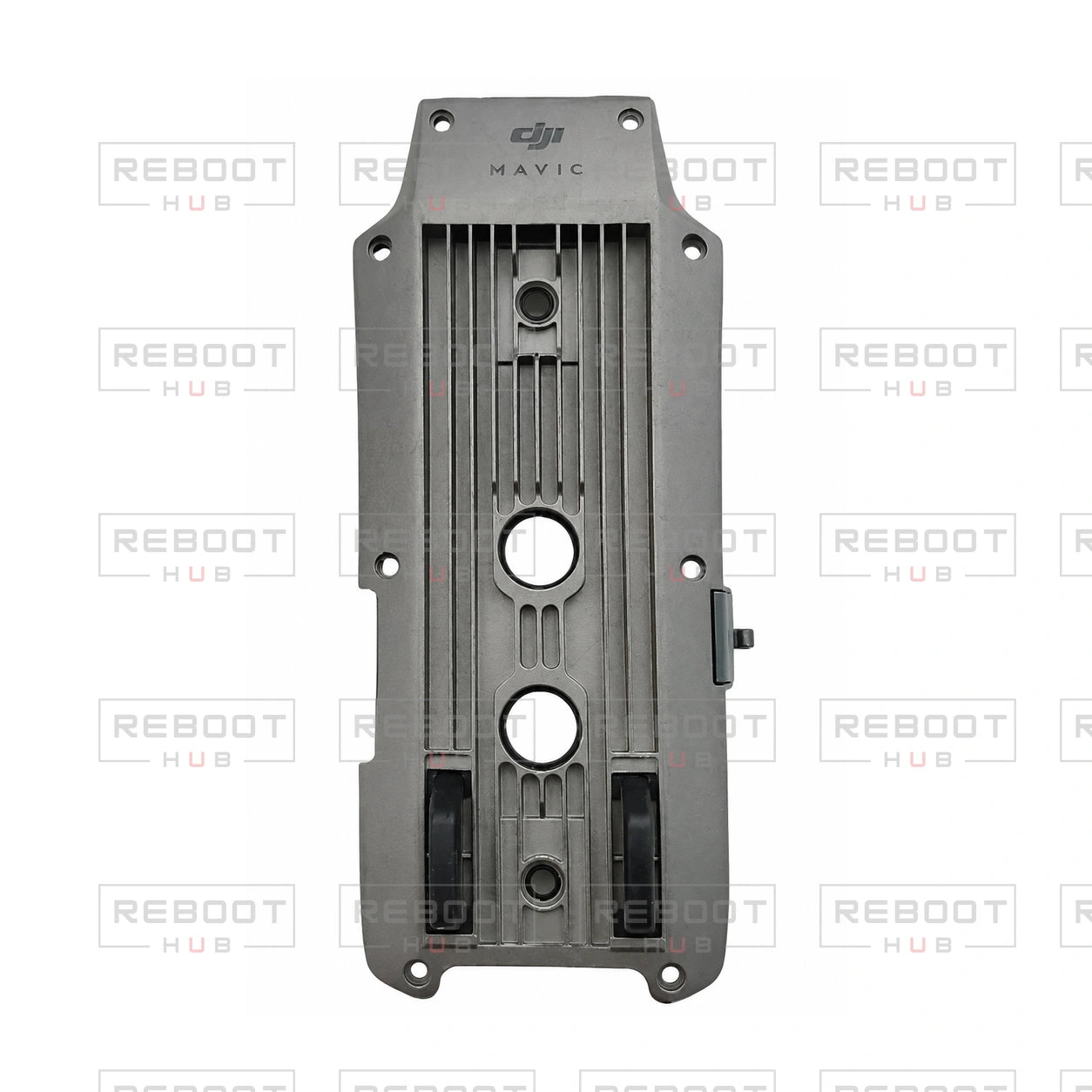 OEM-pulled DJI Mavic Pro Bottom Shell, photographed view 92, on white with Reboot Hub watermark overlay
