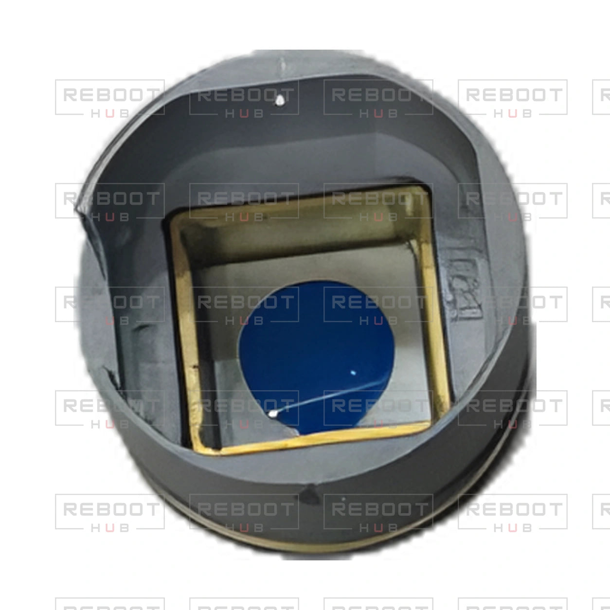 OEM-pulled DJI Mavic Pro / Mavic Pro Platinum Camera Lens Cover, photographed view 116, on white with Reboot Hub watermark overlay