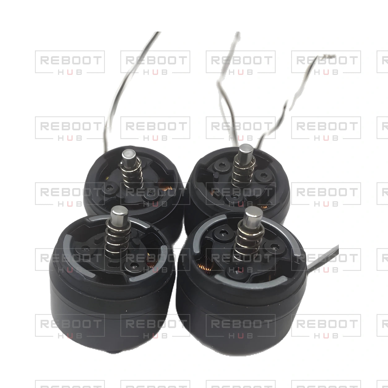 OEM-pulled DJI Mavic Pro Black Motor Set (4 Pieces), photographed view 118, on white with Reboot Hub watermark overlay