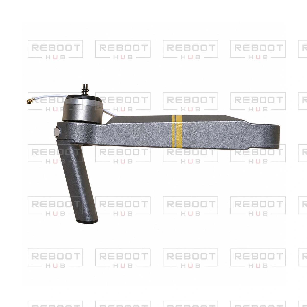 OEM-pulled DJI Mavic Pro Platinum Front Arm Right, photographed view 133, on white with Reboot Hub watermark overlay