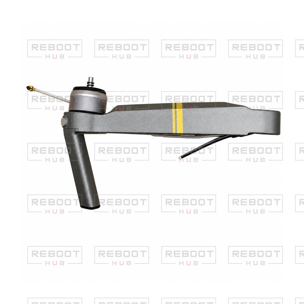 OEM-pulled DJI Mavic Pro Platinum Front Arm Right, photographed view 134, on white with Reboot Hub watermark overlay