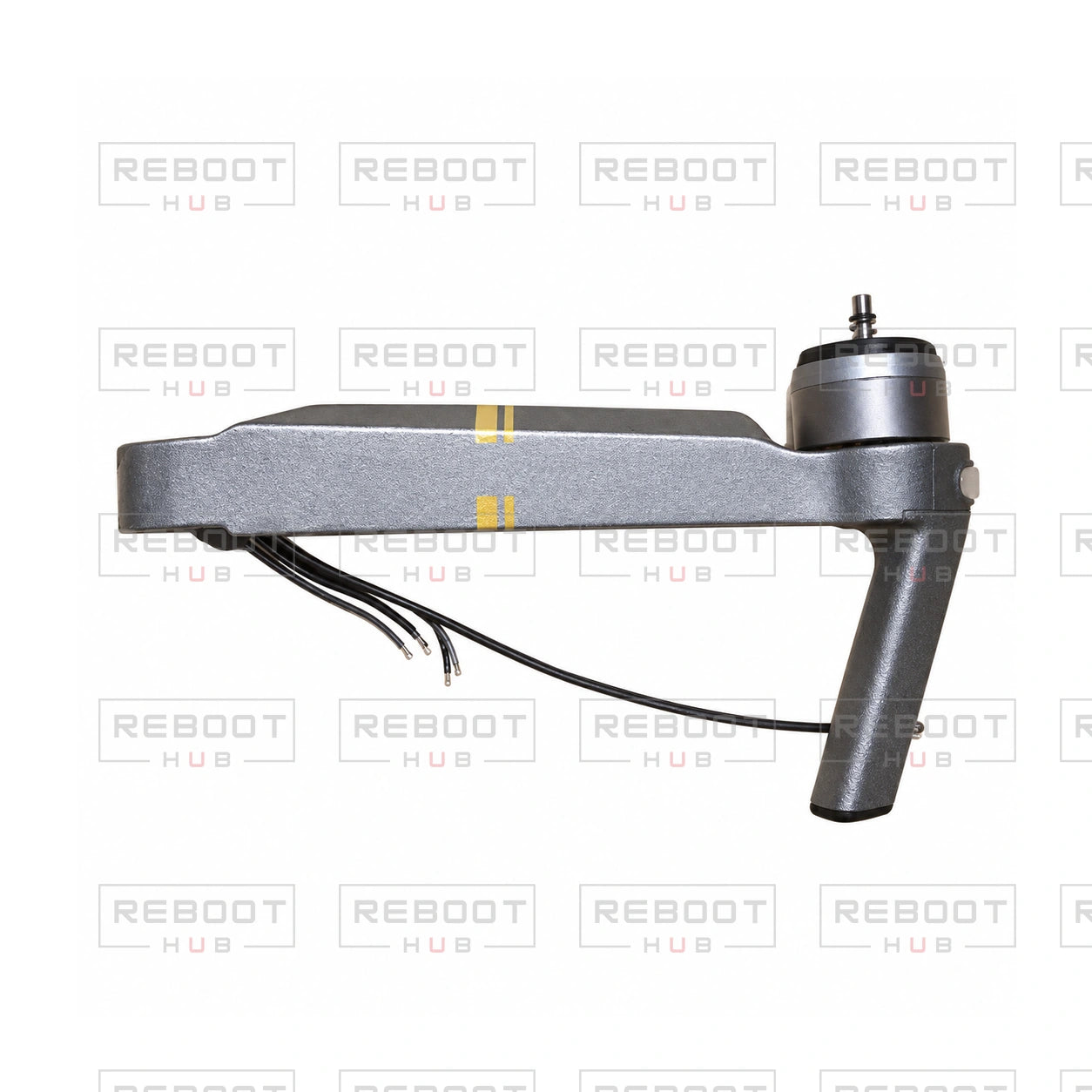 OEM-pulled DJI Mavic Pro Platinum Front Arm Left, photographed view 135, on white with Reboot Hub watermark overlay