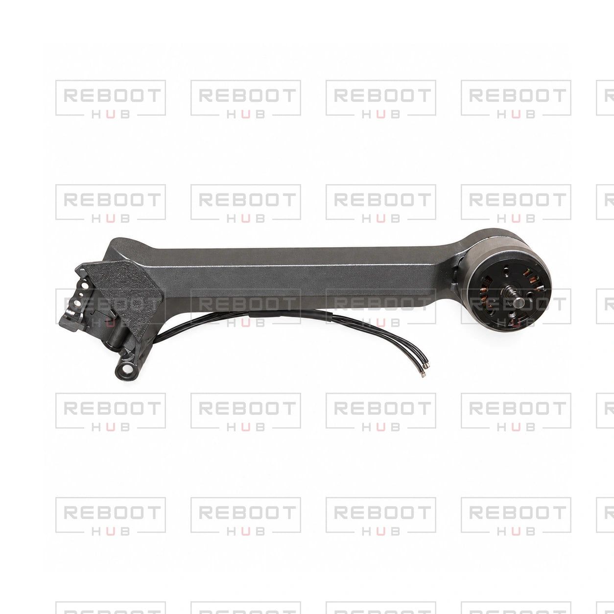 OEM-pulled DJI Mavic Pro Platinum Rear Arm Right, photographed view 144, on white with Reboot Hub watermark overlay