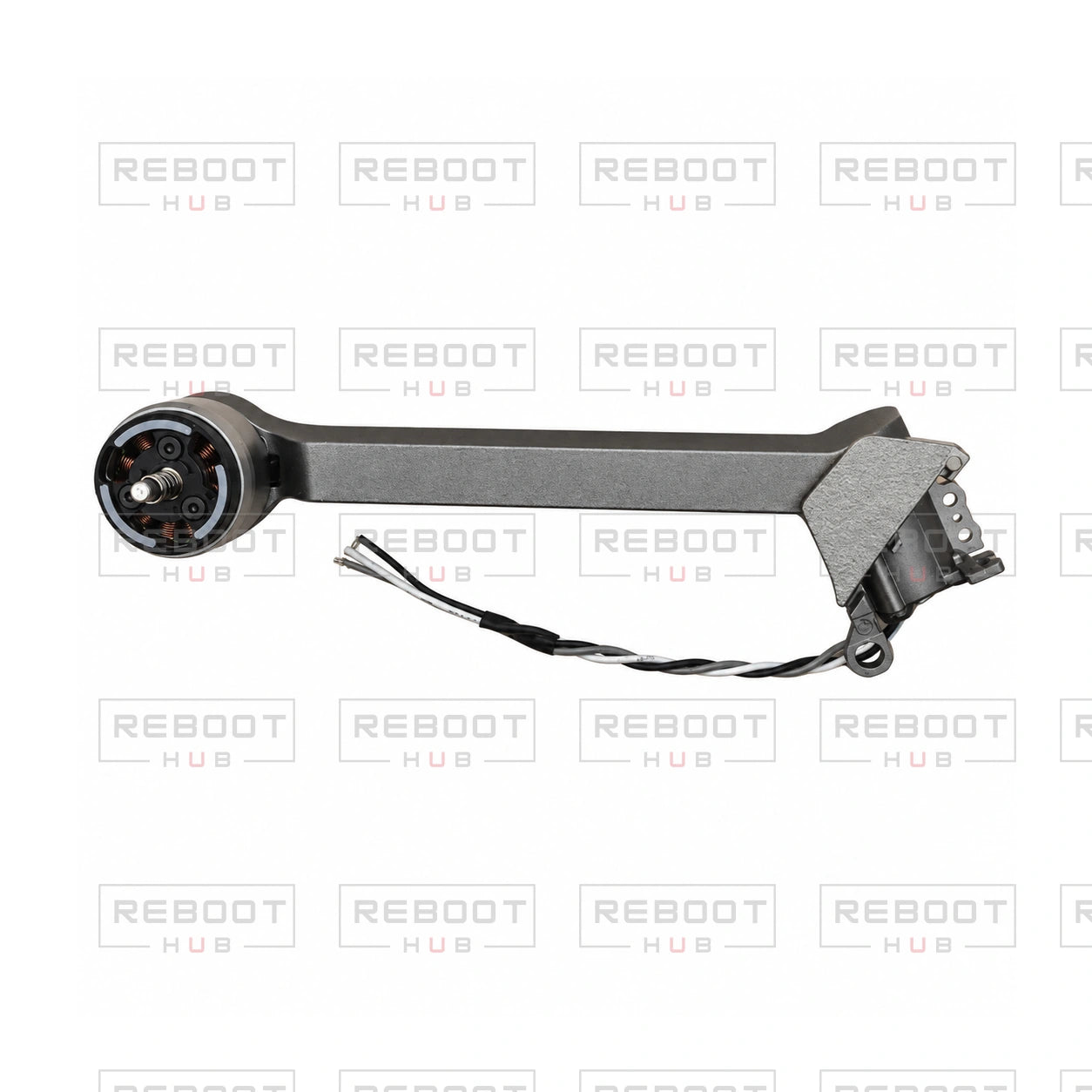 OEM-pulled DJI Mavic Pro Platinum Rear Arm Left, photographed view 146, on white with Reboot Hub watermark overlay