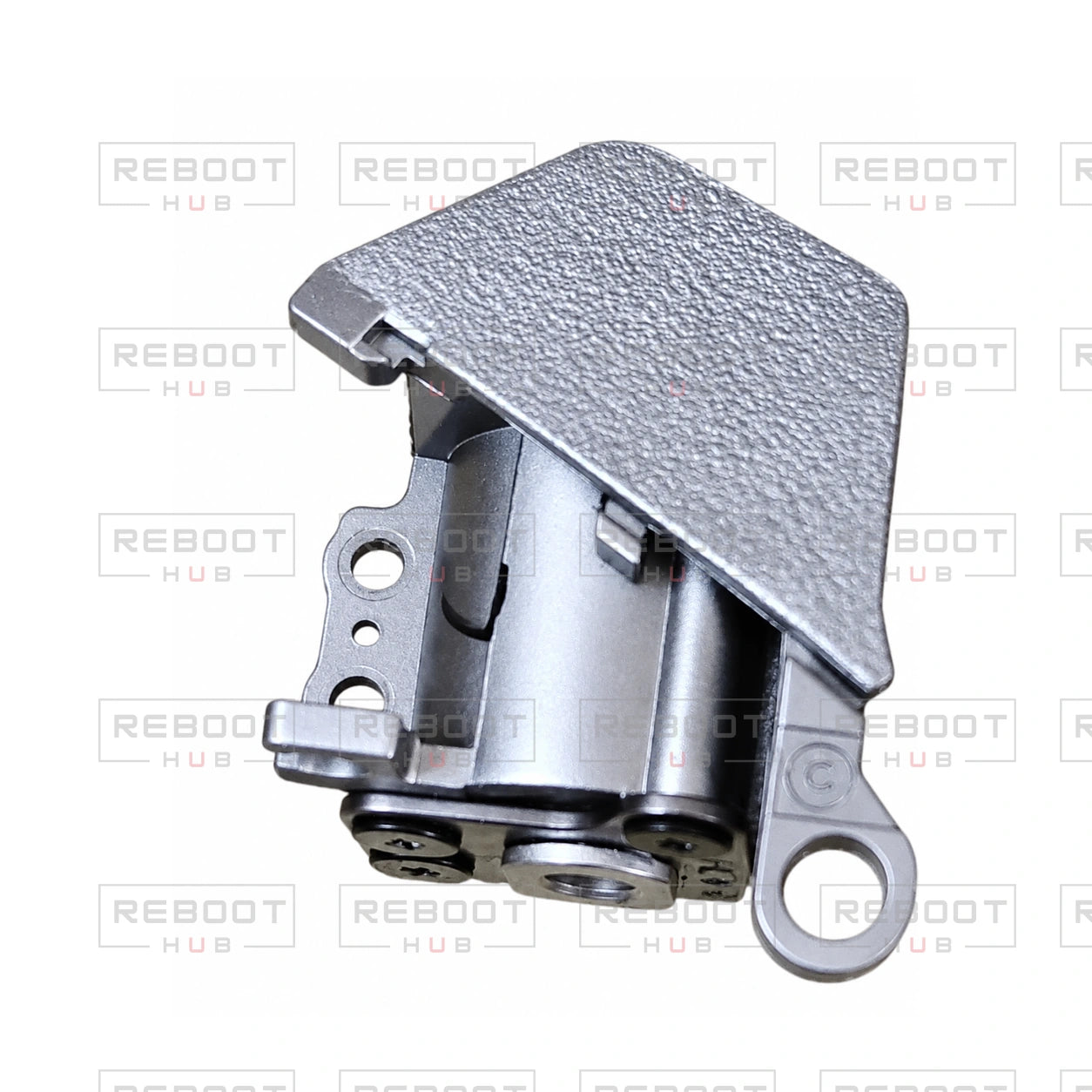 OEM-pulled DJI Mavic Pro Platinum Rear Arm Rotation Axis Left, photographed view 152, on white with Reboot Hub watermark overlay