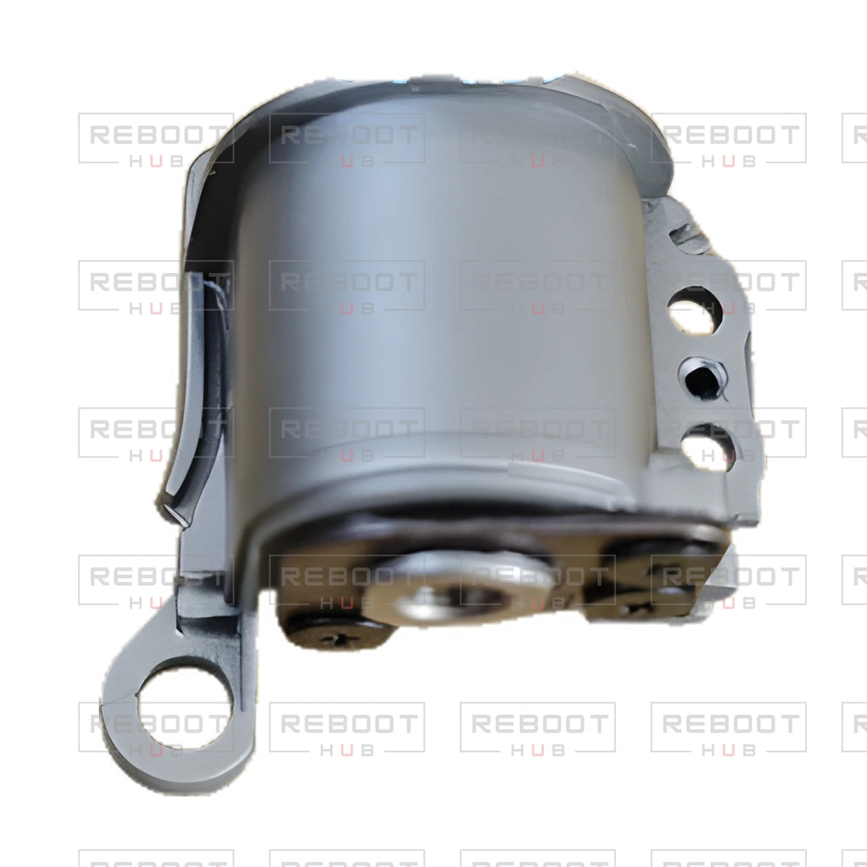 OEM-pulled DJI Mavic Pro Platinum Rear Arm Rotation Axis Left, photographed view 154, on white with Reboot Hub watermark overlay