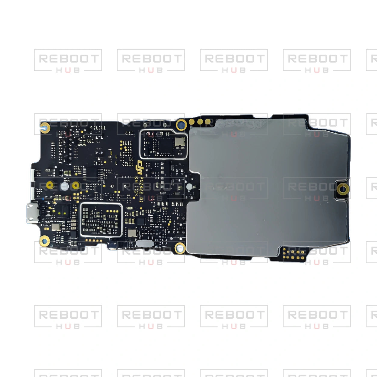 OEM-pulled DJI Mavic Pro Platinum Motherboard, actual reverse view 2, white background with Reboot Hub watermark overlay