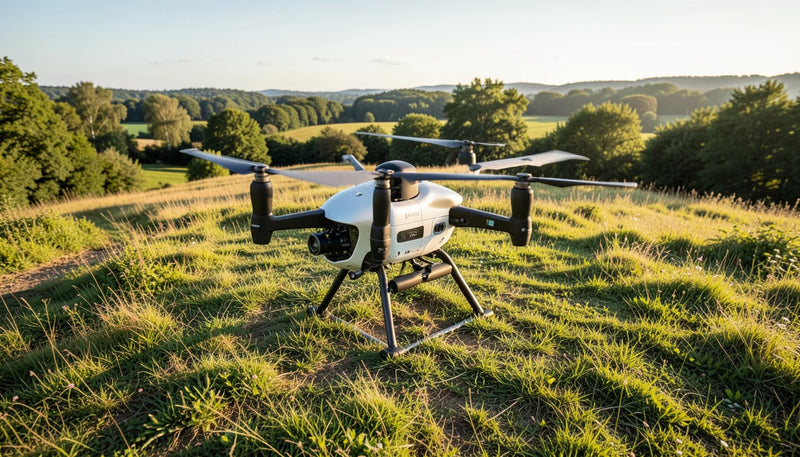 Tým závodu dronů kontroluje DJI Mini 3, zobrazovací sestavu, divácký prostor a záložní plán