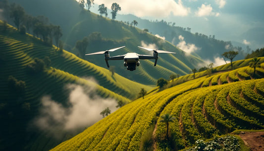 DJI Mini 4 Pro China Version Altitude Cap Override  ENAC Rul - drone flying at high altitude over mountain tea plantations